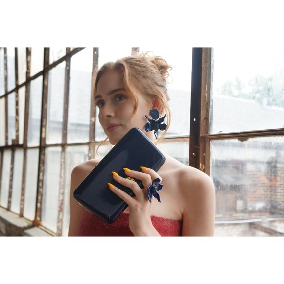 Vintage Lucite Structured Bag Navy Blue Classic Lucite Box Clutch Crossbody Shou - Picture 1 of 16